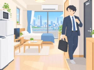 通勤で部屋を出るビジネスマン