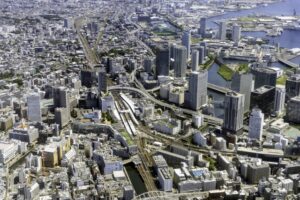 横浜駅付近を空撮